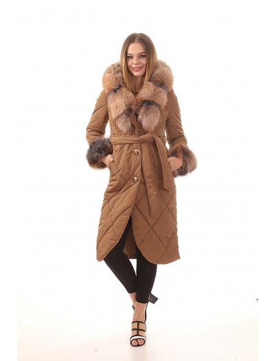 Women's Khaki Sheepskin Long Coat